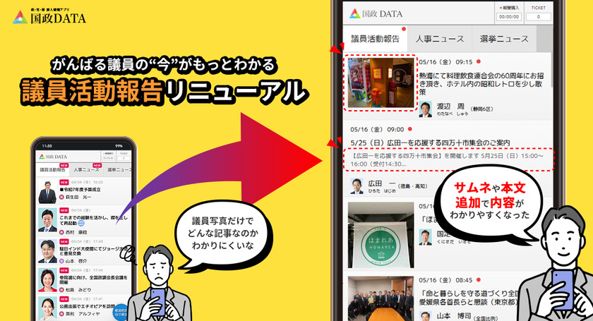 国会議員の日々の活動がひと目で分かりやすくアップデート!政・官・財 要人情報アプリ「国政DATA」がリニューアル