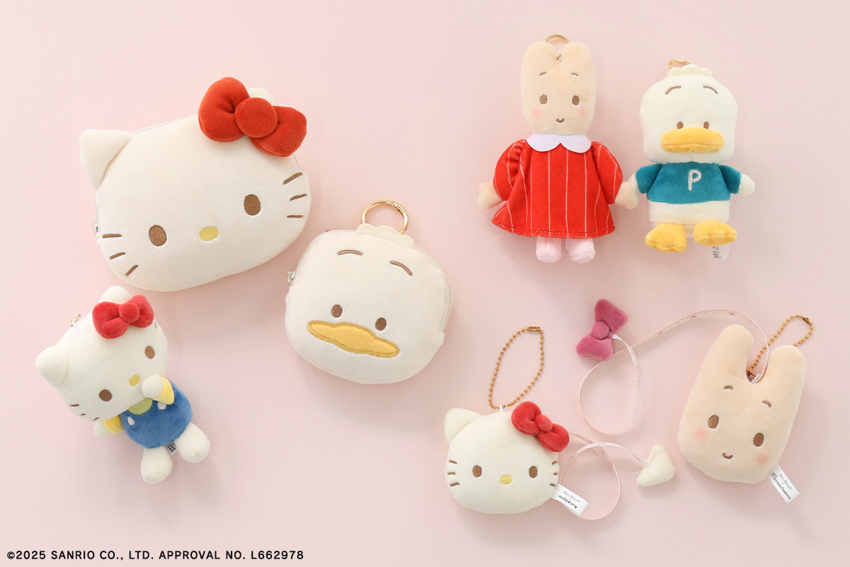 サンリオキャラクターとブルーブルーエがコラボ！　もちもち感が魅力♪　ハローキティ、マロンクリーム、ペックルのポーチやチャームをブルーブルーエで9/10～発売開始