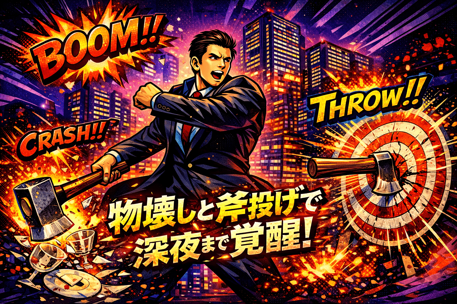 【終電後の新常識】物壊しと斧投げバーで西新宿・大阪心斎橋・名古屋錦で深夜営業開始！