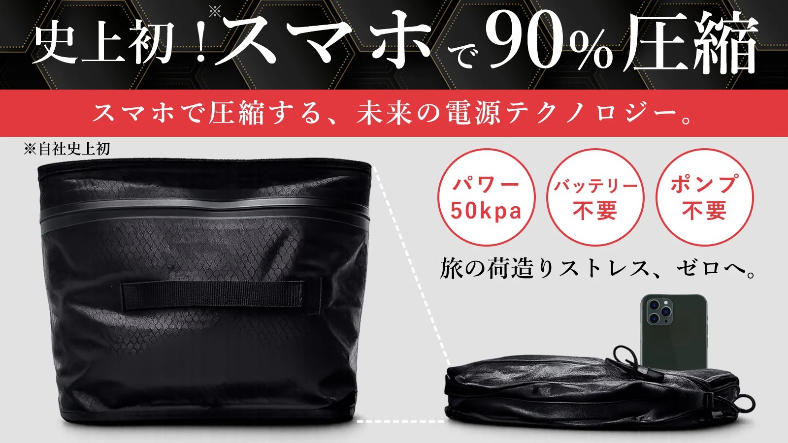 スマホの電力で荷物を90％圧縮！ポンプ・バッテリー不要、飛行機預入対応の次世代圧縮ケース「Slim Vac」