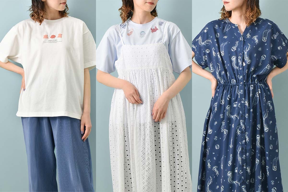 クラゲや魚がゆらめく“海の世界観”がモチーフのオリジナルTシャツ＆ワンピースが新登場！　雑貨店・ブルーブルーエにて5月13日(水)～発売