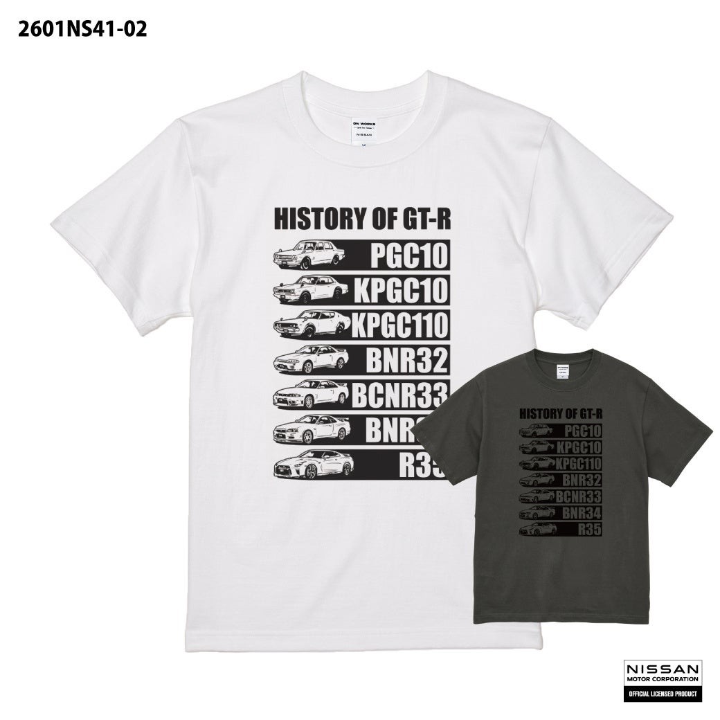 GT-Rの歴史を一枚に。PGC10からR35まで歴代モデルを描いた「NISSAN HISTORY OF GT-R Tシャツ」が登場！Amazon.co.jp で予約販売開始。