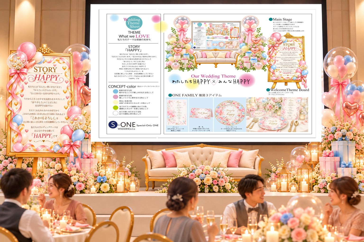 【S-ONE WEDDING】第2弾 簡単、わ！素敵。新しい披露宴演出！　　　　　　　　　　　　　　「好き × 想い」をウェルカムスクリーンで体感。新商品「ONE FAMILY」、11月1日より販売開始