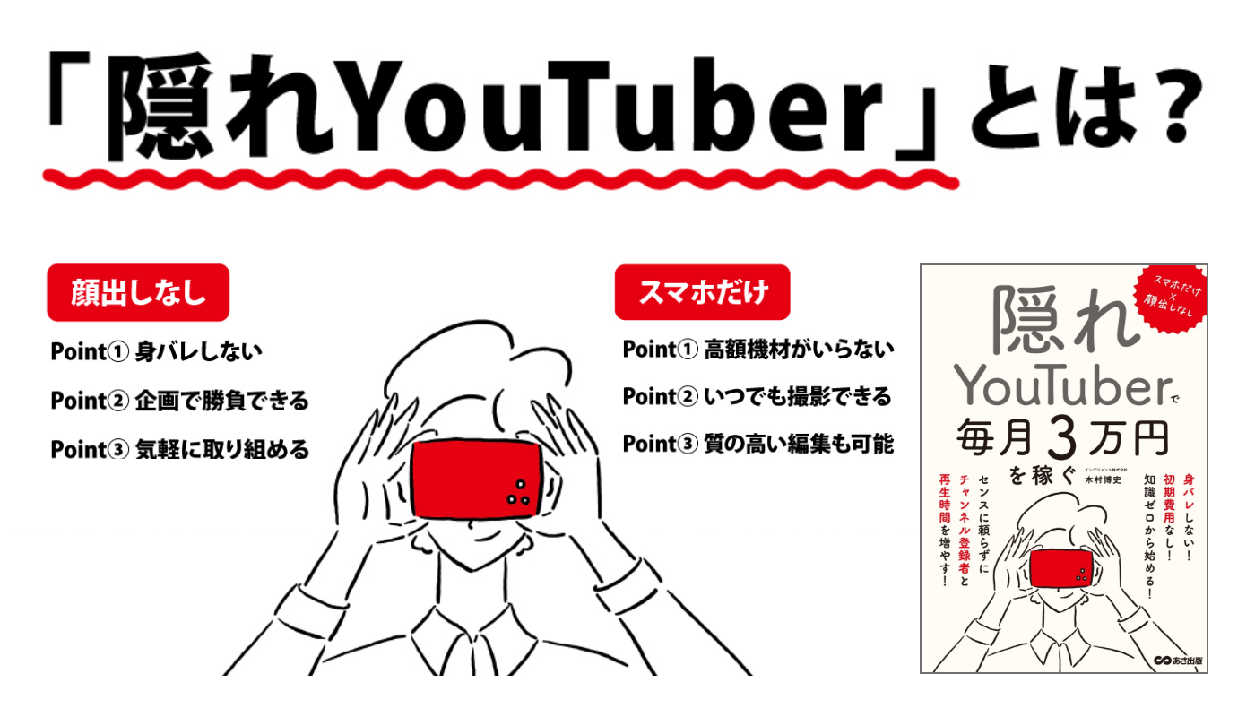 木村博史 著『スマホだけ×顔出しなし　隠れYouTuberで毎月３万円を稼ぐ』2023年8月16日刊行