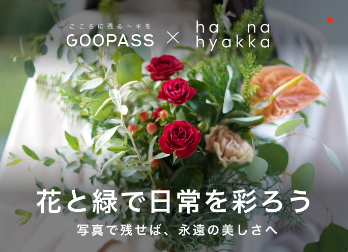 こころに残るトキのプラットフォーム『GOOPASS』×花と共にある明るく豊かな暮らしと文化を創造する『ジャパン・フラワー・コーポレーション』 コラボ企画第一弾『お花とカメラで彩る体験』提供開始